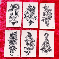 6 lembar tato temporer bunga mawar hitam estetik keren