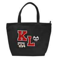 【KARL LAGERFELD 卡爾】卡爾老佛爺人像毛料托特包手提包