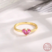 100% S925 Sterling Silver Popular Simple Personalized Pink Zircon Ring Fashion Trend Creative High Quality Ring Female
