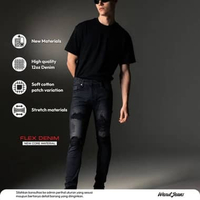 Weird Jeans - Austin Black - Celana Jeans Panjang Pria Slimfit Ripped Sobek Tambal Austin black,34