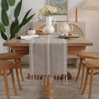 ผ้ารองจานกาแฟมีพู่ประดับผ้าปูโต๊ะฝ้ายลินินผ้าปูโต๊ะแบบอเมริกันผ้าโต๊ะยาวตกแต่งบ้าน