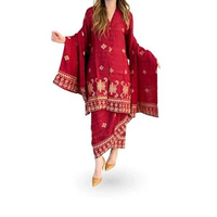 Lausboutique Set Athira-Motif Kalimantan-Setelan Batik Bordir Kaltan merah