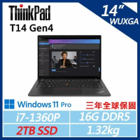【ThinkPad】T14 Gen4 14吋商務筆電 (i7-1360P/16G/2TB/內顯/W11P/三年保)