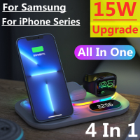 4 In 1 Wireless Charger Stand 15W Fast Charging Dock Station สำหรับ 14 13 12 11 Apple Samsung Galaxy Watch 5 4 3 Pro