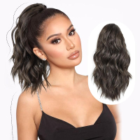 Dark Brown tail Extension 14" Drawstring tail for Women Short Wavy tail Hair Extensions Fake tail Sy