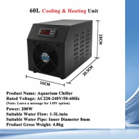 Aquarium Water Chiller 60L Cooler Warmer with Pump 32-212°F Temperature Setting Suitable for Water for Home Aquarium Fish