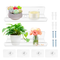 2PCS Clear Acrylic Wall Shelf Floating Book Shelves For Wall, Display Wall Shelves For Bathroom, Bedroom, Kitchen