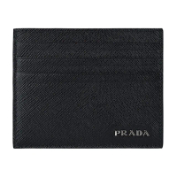 【PRADA 普拉達】PRADA LOGO 6卡雙色防刮牛皮卡片夾(黑x灰)