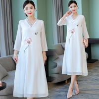 中國民族風女裝新款夏新式闊太太改良版旗袍式連衣裙