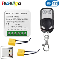 Tedeligo 110V 220V 240V No Neutral Wire Single Fire Light Switch,433MHz 100W 2CH Relay Wireless Receiver Module,2 Way Control