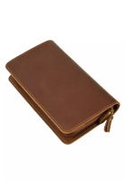 Lara Men's Vintage Genuine Leather Double Zipper Clutch Purse Long Wallet