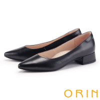 【ORIN】經典素面羊皮尖頭低跟鞋(黑色)
