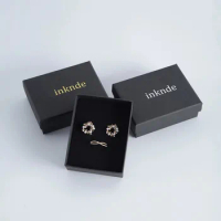 Wholesale 50pcs Custom Logo Printed Black Kraft Paper Jewelry Box Gift Packaging Organizer Box Earring Necklace Bracelet Case