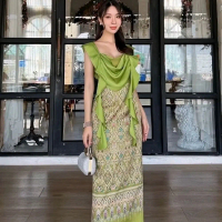 ruffle sleeve maxi dress long batik  mom sister photoshoot syukuran gaun pesta nikah wedding party b