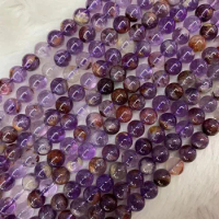 Cacoxenite Auralite 23 Natural Stone Super Seven Ghost Purple Lodolite Quartz Round Loose Beads Gemstone for Jewelry Making DIY