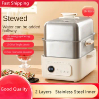 220V Stainless Steel Electric Steaming Cooker Home Steamer 2 Layers With 2 Steaming Pot Multi Cooker