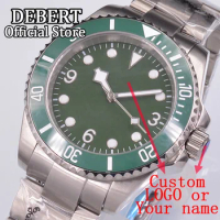 DEBERT custom logo 40mm green watch NH35 Seiko Movement Men's Watch Clear back case Sapphire Crystal Mechanical watches