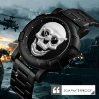 SKMEI Trend Dark Messenger Skull Watch Fashion Creative Waterproof Stainless Steel Business Style Me