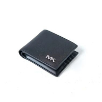 Dompet MICHAEL KORS MK SIDE SILVER BLACK PLAIN LEATHER WALLET WITH CARD HOLDER 100% ORIGINAL 11X9CM
