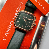CampoMarzio手錶,編號CMW0015,26mm玫瑰金方形精鋼錶殼,墨綠色簡約, 中三針顯示錶面,綠真皮皮革錶帶款,最新方糖錶