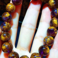 Natural Cacoxenite Purple Rutilated Quartz Flower Bracelet 11.3mm Auralite 23 Clear Round Beads Women Men AAAAAAA