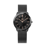 【Calvin Klein 凱文克萊】minimal系列 經典黑色系 玫瑰金刻度 米蘭錶帶 手錶 腕錶 CK錶 35mm(K3M22421)