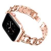 Stainless Steel Bands Compatible for Apple Watch Band iWatch Series 8/7/6/5/4/3/2/1 Cowboy Chain Metal Bracelet for Women Man