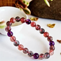 Natural Colorful Super Seven 7 Red Lepidocrocite Quartz Bracelet 8.2mm Purple Rutilated Clear Round Beads Women Men AAAAAAA