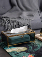 費靈家居歐式美式進口奢華黃銅復古玻璃紙巾盒客廳餐桌高檔餐巾盒