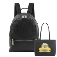 【FENDI 芬迪】ROMA 經典藝術LOGO輕便小牛皮手提後背包(買包就贈送包)