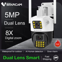 Vstarcam 5MP IP WiFi Outdoor Camera PTZ Dual Lens Dual Screen 8X Digital Zoom Auto Tracking IP66 Waterproof Security P2P Camera