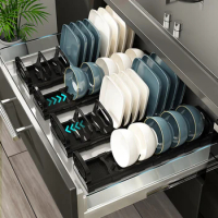 Kitchen Cabinet Dish Storage Rack Drawer Dish Rack Built-in Dish Drain Rack Plate Divider Storage Rack For Dish Rack