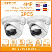 2PCS Original Hikvision 4MP DS-2CD2345G0P-I IP Camera H.265+ POE 180° Super Wide Angle IR Turret CCTV Network Camera