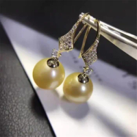 DIY Pearl Accessories G18K Ear Hook Empty Support Exquisite Pearl Earrings Empty Support Gold Fit 8-10mm Round Beads G300