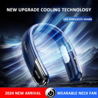 2024 New Neck Fan Mute Portable Fan LED Digital Display 5th Gear Wind Electric Fan Ultra long Endurance Portable Mini Air Cooler