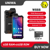 UNIWA W888 Global Version ATEX Explosion IP68 Rugged Smartphone Andriod 11 6.3" HD+/FHD 4GB+64GB 5000mAh Walkie Talkie PTT NFC