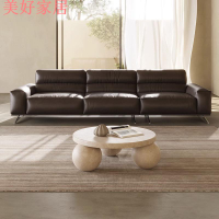 快速出貨/全館免運 真皮沙發  意式客廳大三人位直排北歐簡約復古頭層牛皮沙發