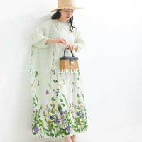 綺丹尼 日本Lupilien花卉印花壓褶寬鬆印度棉長袖洋裝 4色 日本🇯🇵直送