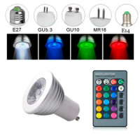 E27 E14 GU10 GU5.3 MR16 RGB LED Spotlight Bulb 3W Dimmable Bombilla led gu10 220V 110V 12V Stage Light + 24key Remote Control
