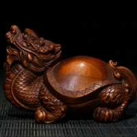 Archaize seiko Hand-carved boxwood dragon turtle desktop decoration small crafts statue