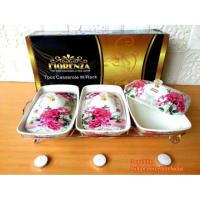 Prasmanan Keramik Fiorenza Pink Set 3/ Pajangan Wadah Saji Susun 3 Import