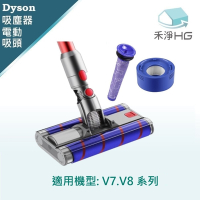 【禾淨家用HG】Dyson 適用V7.V8.系列 副廠吸塵器配件 LED雙滾筒電動吸頭(1入/組)贈前+後置濾網