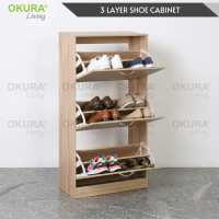 OKURA 3 Doors Wooden Shoe Cabinet /  3-Drawer Shoe Storage Unit / 3 Tier Shoe Cabinet / Rak Kasut Fu