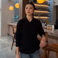 GONEGANI OFFICIAL - Sweater Wanita Berkerah Bahan Knit Polo Cable Sweater Black