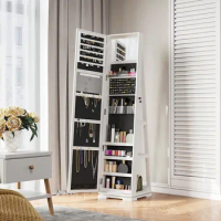 360°Swivel Jewelry Cabinet, Lockable Standing Jewelry Armoire with Full Length Mirror, Large Organizer Jewelry Armoire