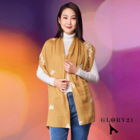 【GLORY21】速達-網路獨賣款-優雅花卉刺繡圍巾(土黃色)