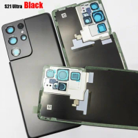 Original S21Ultra Housing For Samsung Galaxy S21 Ultra Glass Battery Back Cover Repair Replace Door Phone Rear Case+Camera Lens