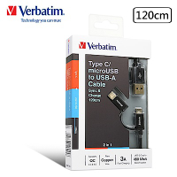 Verbatim 威寶 2合1 Type-C及micro USB 120cm 充電傳輸線