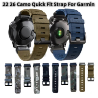 Garmin 22 26mm Camo Nylon Strap For Fenix5X/5XPlus/6X Pro/7X/3HR Quick Release Watch Band For Fenix5 6 7 Instinct Belt Bracelet