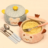 陶瓷雙耳湯碗面碗大容量超大泡面碗帶蓋子大號裝盛湯家用瓷碗餐具